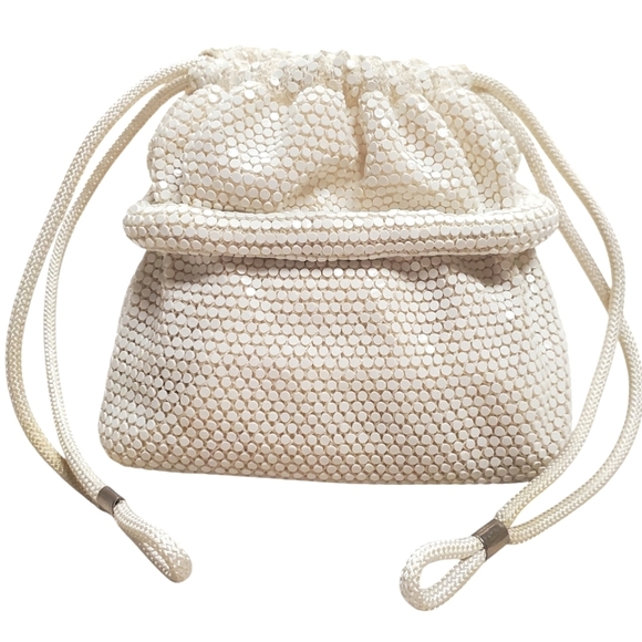 Lumered Handbags - Vintage Lumered Beaded Cord Purse. Ivory.